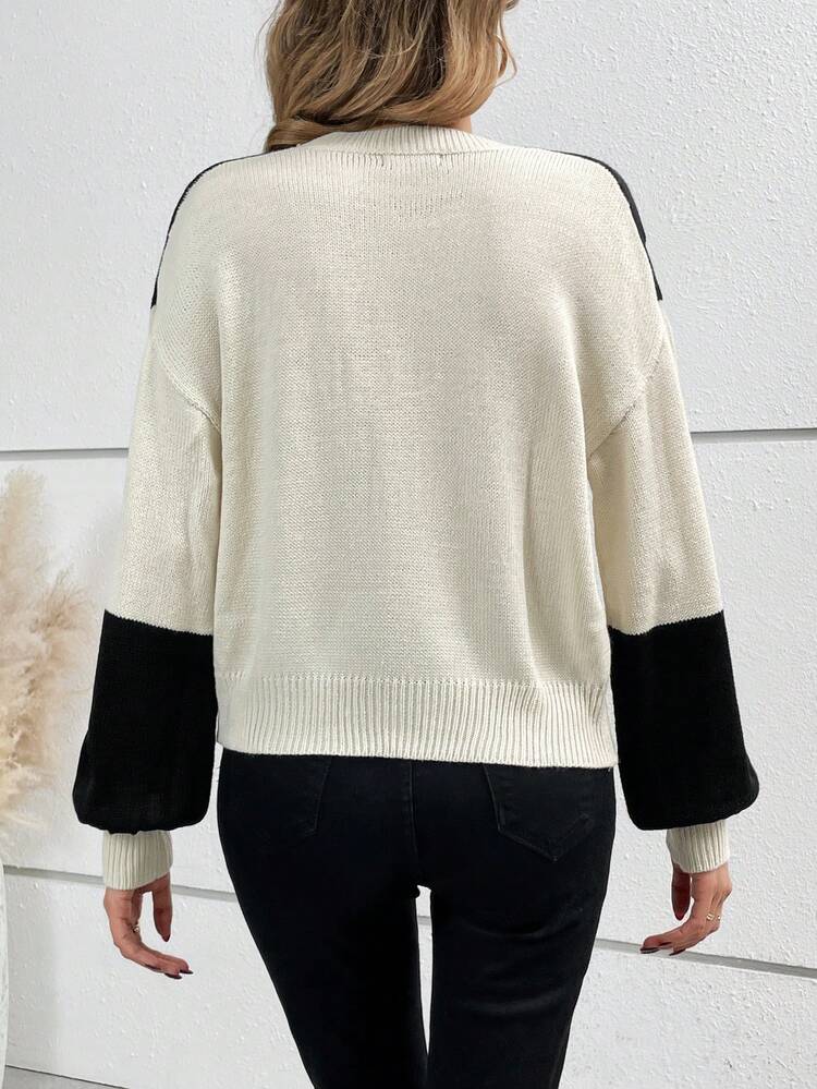 Women's Color Block Sweater Pullover Knit Pullover Fall Winter Sweater