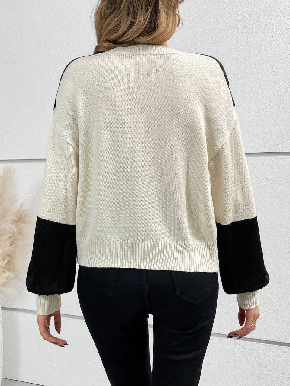 Women's Color Block Sweater Pullover Knit Pullover Fall Winter Sweater