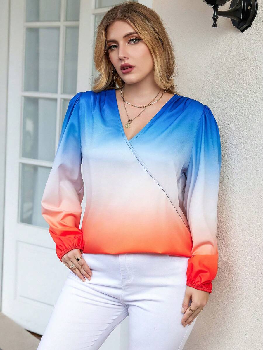 Calvaya Hơn Bóng Surplice cổ Áo sơ mi - Nhiều màu - Xem 1