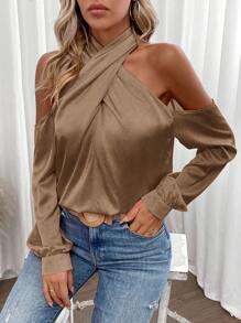 Calvaya 素色挖肩緞面襯衫