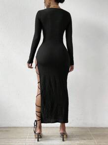 SHEIN SXY Cut Out Split Thigh Dress - Black - View 2