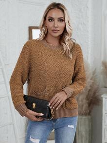 SHEIN LUNE Túi Kép Thả vai Áo len - màu nâu - Xem 5