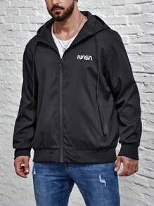 Manfinity Hypemode Nam Plus Đồ họa Chữ cái Dây kéo Dây rút áo có mũ Áo khoác - màu đen - Xem 5