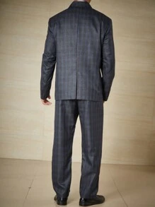 Calvornis Men Plus Plaid Lapel Neck Blazer & Suit Pants - Dark Grey - View 2