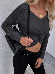 SHEIN Essnce Jersey crop girante delantero - Gris Oscuro - Ver 4