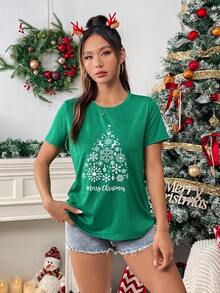 SHEIN Essnce In Giáng sinh Áo thun - màu xanh lá - Xem 6