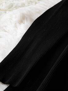 SHEIN Clasi Talla grande Vestido de punto unicolor tejido de canalé - Negro - Ver 4