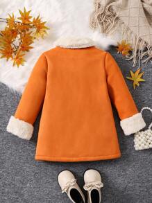 SHEIN 小女童抽鬚邊夾克帶蝴蝶結裝飾用品 - 橘色 - 查看 4