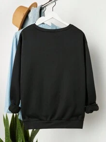 SHEIN LUNE Plus Heart Print Thermal Lined Sweatshirt - Black - View 2