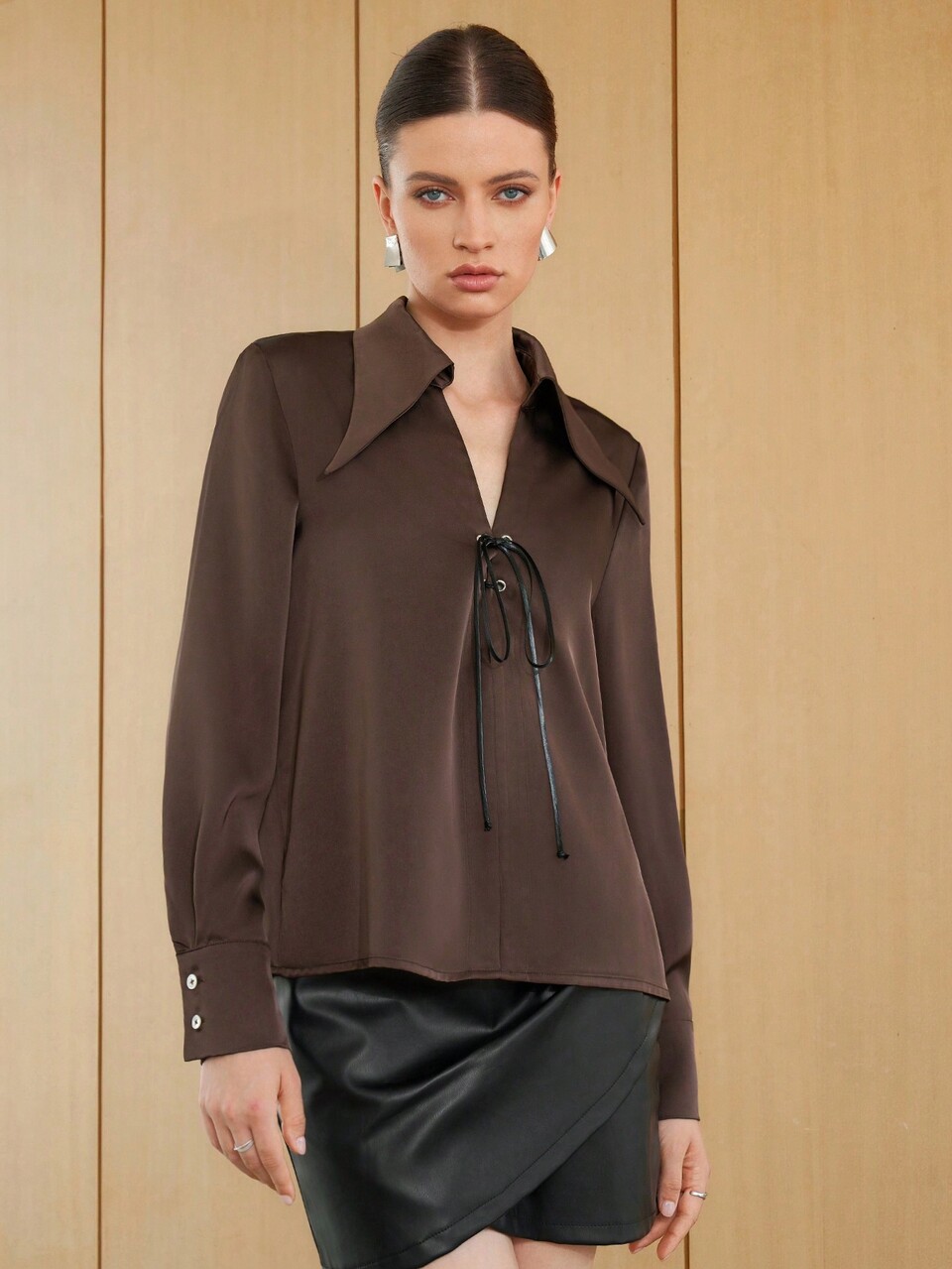 Solid Lace Up Front Shirt