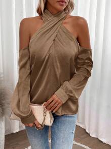 Calvaya 素色挖肩緞面襯衫