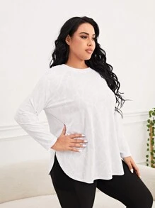 SHEIN Sports Talla grande Camiseta deportiva de manga raglán bajo curvo - Blanco - Ver 5