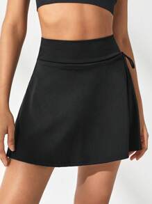 SHEIN Sports Váy thể thao buộc dây màu trơn Váy tennis - màu đen - Xem 6