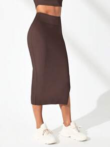 SHEIN Sport Studio Sólido Split Thigh Canelado Esportes Saia