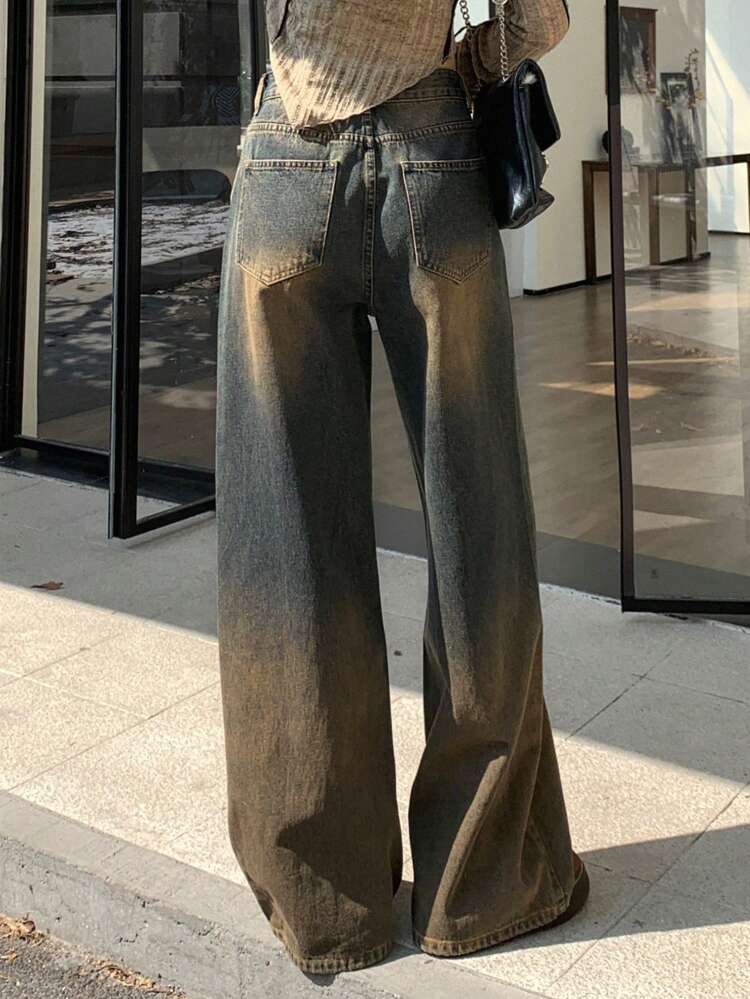 Solid Wide Leg Jeans,Baggy Jeans