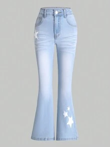 Cô gái Tween In Sao Quần ống loe - Rửa nhẹ - Xem 1