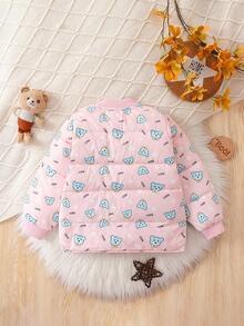 Baby Girl Cartoon Graphic Button Front Bomber Padded Coat - Multicolor - View 2
