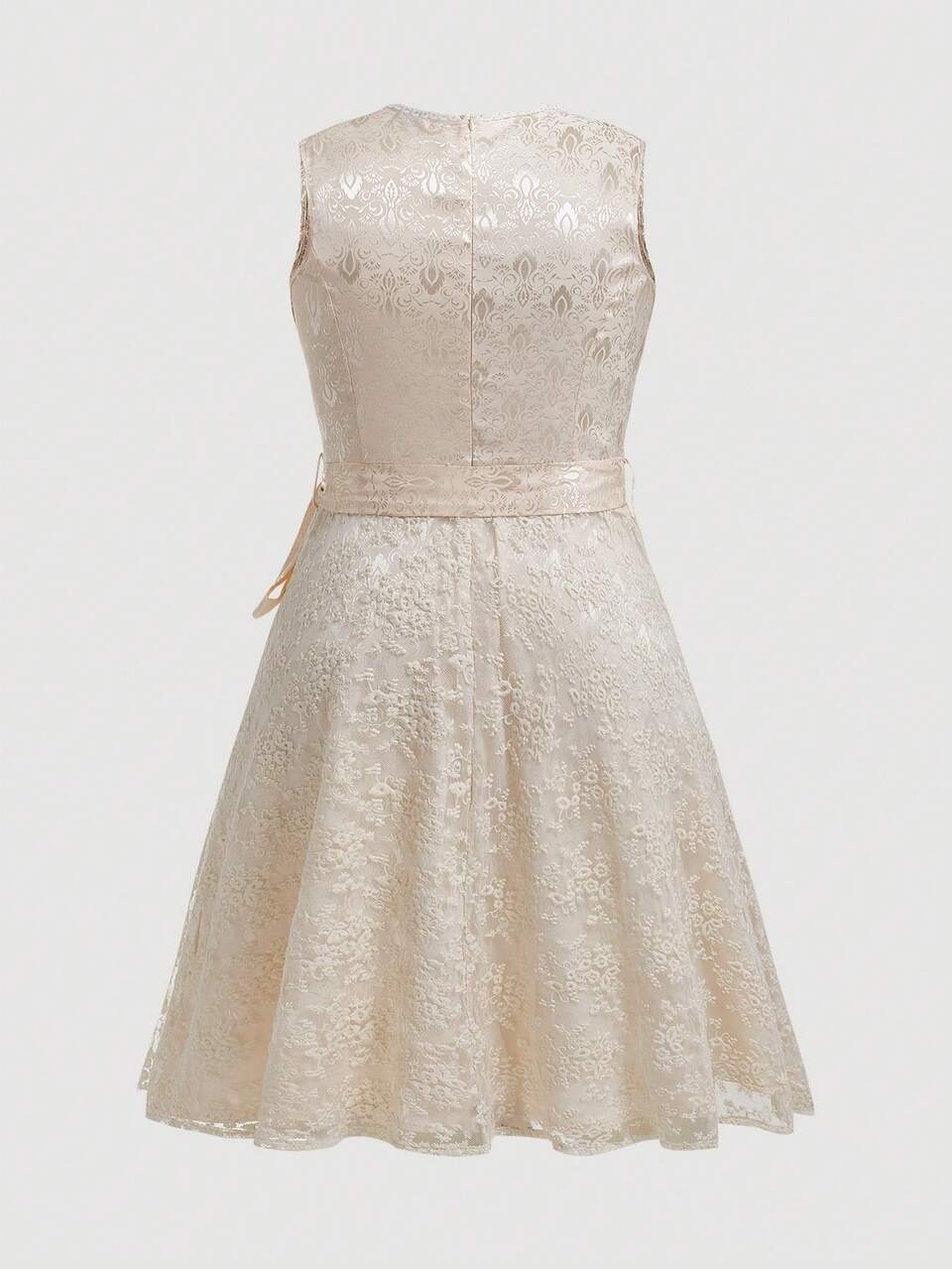 Plus Lace Up Front Zipper Back Belted Dress
