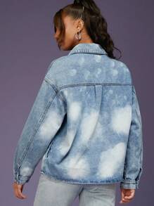 Denimoi Cloud Print Drop Shoulder Denim Jacket - Light Wash - View 2