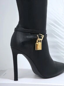 Trang trí kim loại Qua đầu gối Giày cao gót Stiletto Giày ống - màu đen - Xem 2