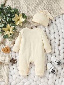 母嬰裝男寶寶標語圖案爬衣與帽子