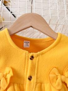 Baby Girl Bow Front Ruffle Trim Button Up Peplum Top & Hat - Mustard Yellow - View 7