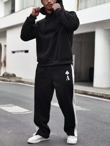 Manfinity LEGND Men Plus Letter & Chinese Dragon Graphic Drawstring Hoodie - Black - View 3