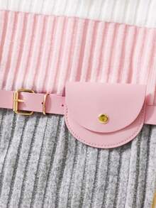 SHEIN 女小童撞色條紋針織連身褲&腰包