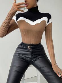SHEIN Unity Khối màu Cổ cao Áo len - màu đen - Xem 6