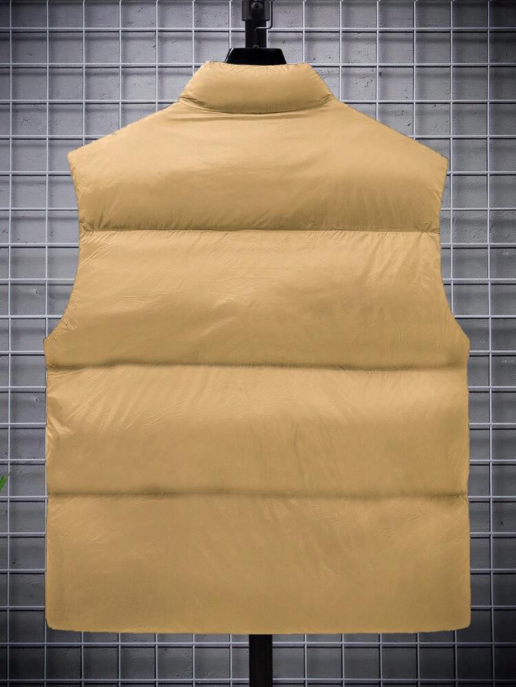 Loose Fit Men Plus Size Solid Zip Up Vest Coat