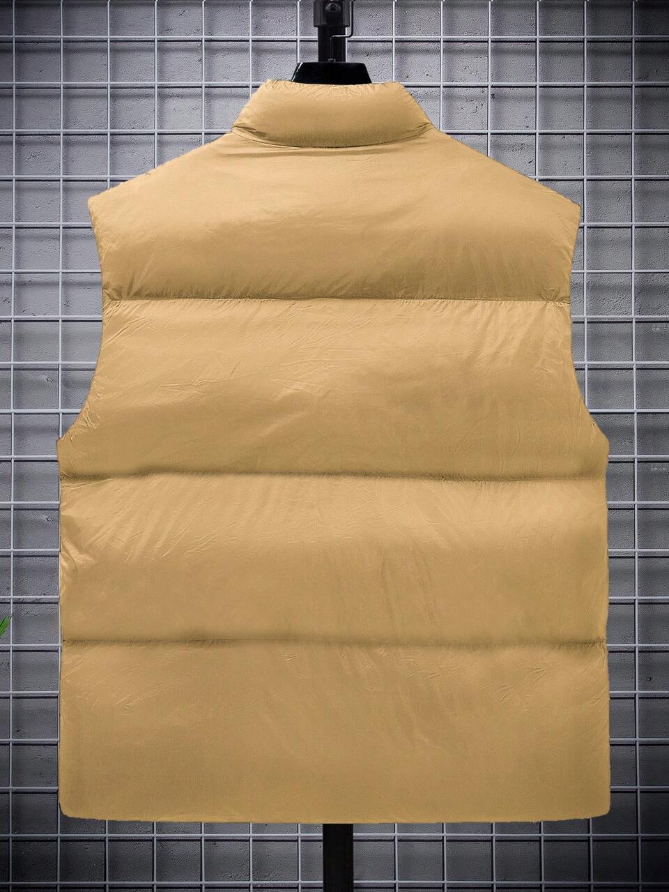 Loose Fit Men Plus Size Solid Zip Up Vest Coat