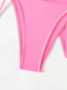 SHEIN Swim Summer Women's Ruffle Edge Tie Side Bikini Bottoms, 2pcs/Set - Pink - View 5