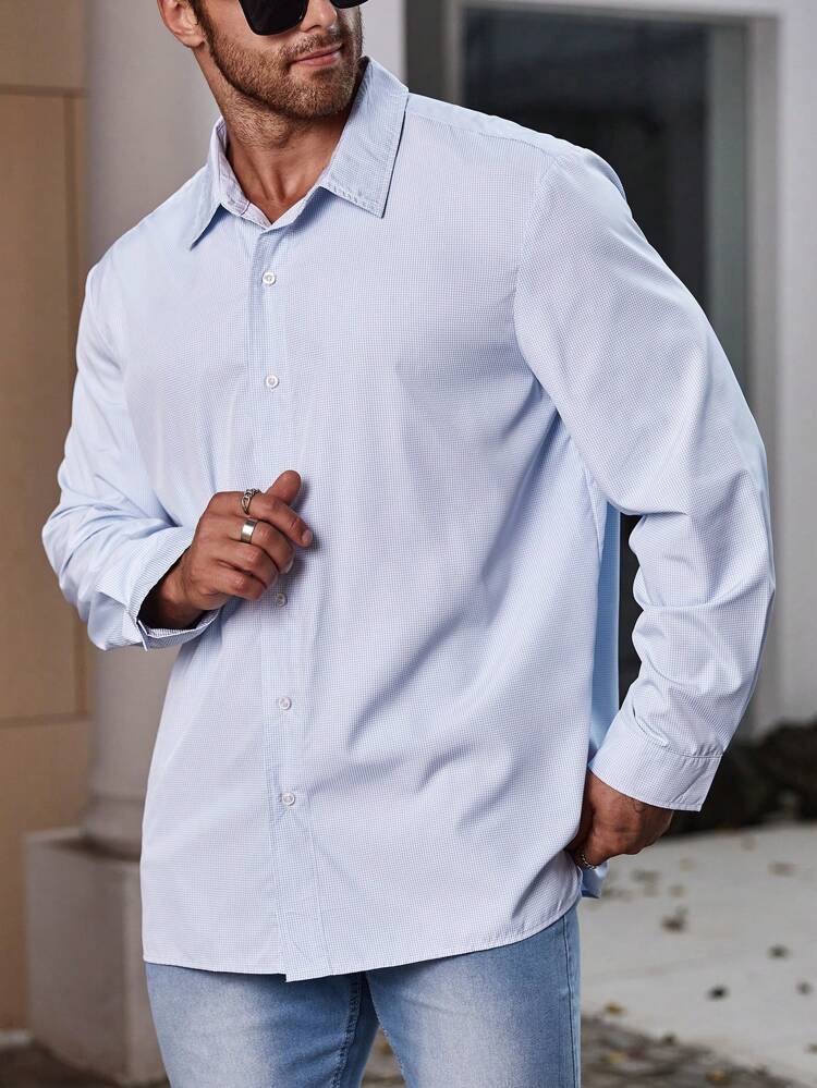 Men Plus Solid Button Front Shirt