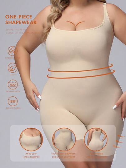 Plus Solid Shapewear Cami Unitard Romper
