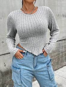 Flirla Plus Hanky Hem Tee - Light Grey - View 4