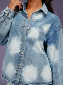 Denimoi Cloud Print Drop Shoulder Denim Jacket - Light Wash - View 7