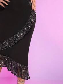 Hauture 亮片荷葉邊裝飾包裹式裙子