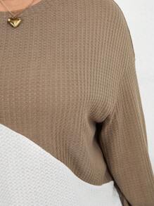 SHEIN LUNE Hơn Hai âm Thả vai Dệt kim Waffle Áo nỉ - Nhiều màu - Xem 6