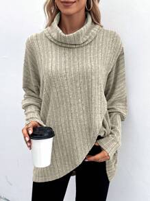 SHEIN LUNE 堆堆領蝙蝠袖鬱金香下擺T恤