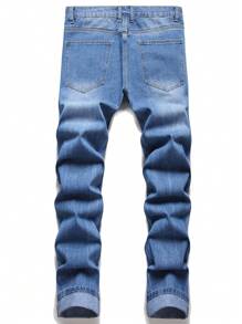 Tween Boy Ripped Frayed Bleach Wash Jeans - Medium Wash - View 2