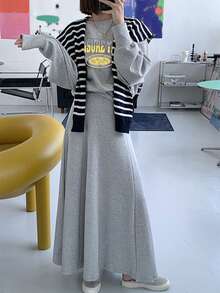 DAZY 字母圖案蝙蝠袖套頭衫&半身裙