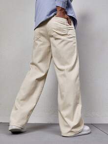 Manfinity Hypemode Men Drawstring Waist Straight Leg Jeans - Khaki - View 2