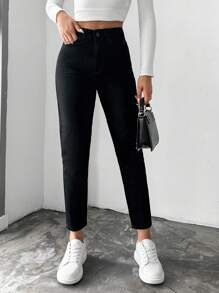 EURMUSE Solid Cropped Skinny Jeans - Black - View 6