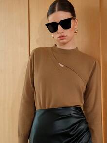 Chiquease Áo len chui đầu dáng suông, khoét eo, chất liệu trơn, thích hợp cho mùa thu đông. - Màu Khaki - Xem 6