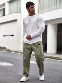 Manfinity Homme Men Plus Flap Pocket Side Drawstring Waist Cargo Pants - Army Green - View 3