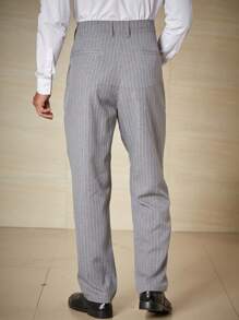 Calvornis Men Plus Striped Print Slant Pocket Suit Pants