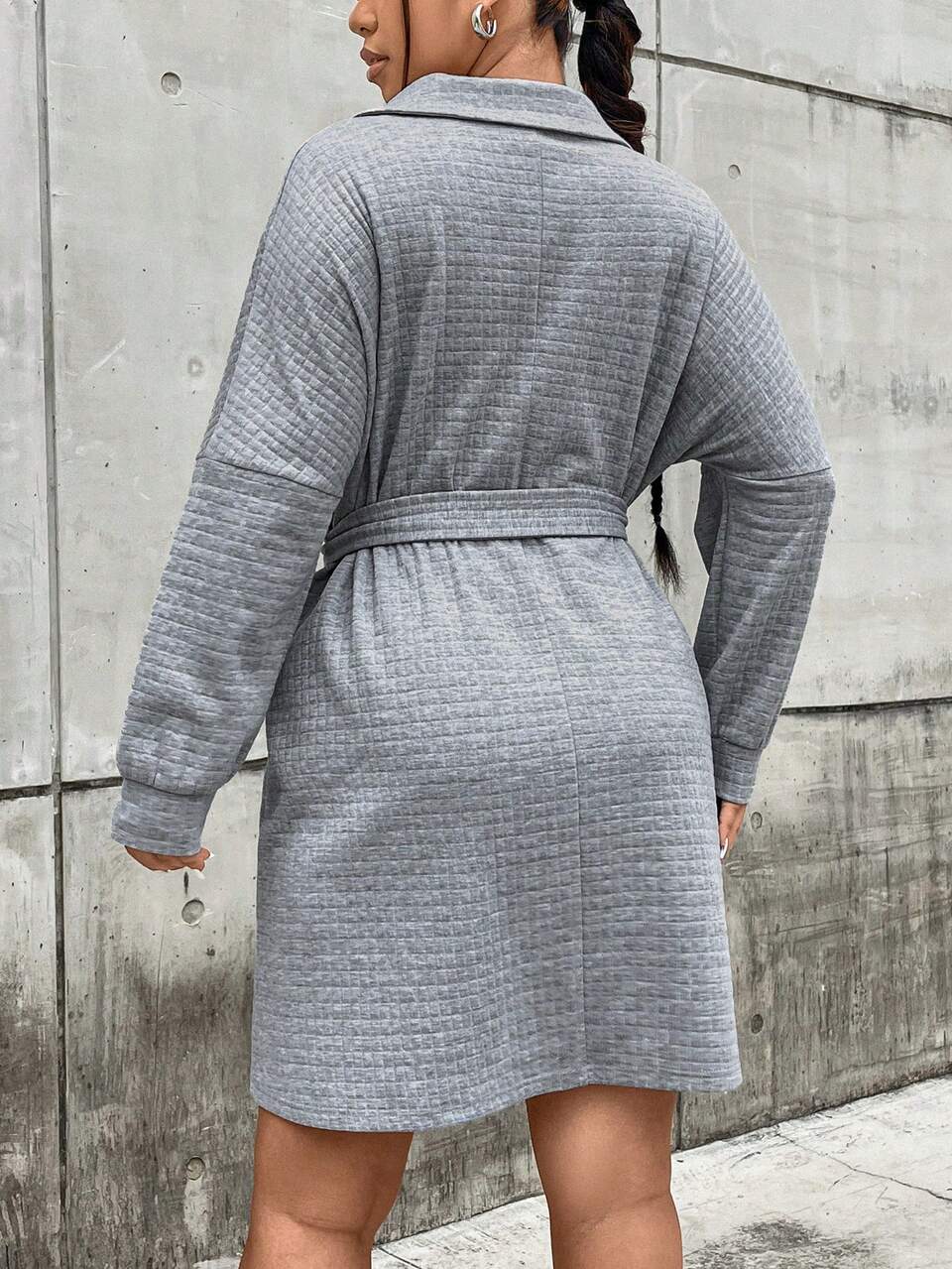 Plus Polo Neck Drop Shoulder Belted Dress