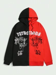 ROMWE MEN Street Life Các bạn Hai âm Đồ họa chữ và số Dây rút Hoodie - Nhiều màu - Xem 1