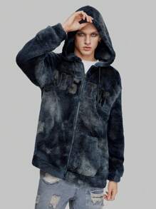 ROMWE MEN Grunge Punk Các bạn Thêu Chữ Nhuộm buộc Thả vai Dây rút áo có mũ Lông cừu Áo khoác - Nhiều màu - Xem 1