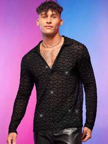 FeverCity Men Geo Mesh Polo Shirt - Black - View 1